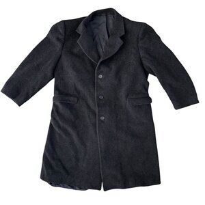 Nino Cerruti Men Wool Cashmere Blend Overcoat 46R Black SOFT Single Breasted VTG